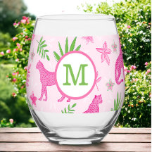 Preppy Monogram Roze Cheetah Roze Achtergrond