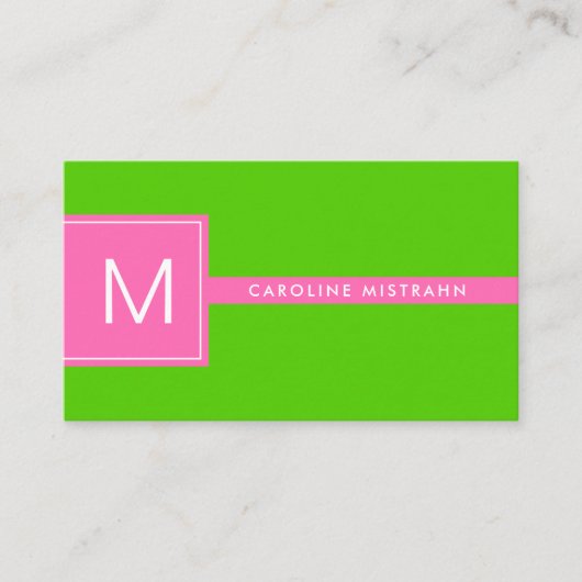 Preppy Monogram Roze en Lime Green Professional Visitekaartje (Voorkant)