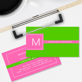 Preppy Monogram Roze en Lime Groen Professioneel Visitekaartje