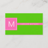 Preppy Monogram Roze en Lime Groen Professioneel Visitekaartje (Voorkant)