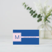 Preppy Monogram Roze en Navy Blue Professional Visitekaartje (Staand voorkant)