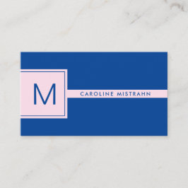 Preppy Monogram Roze en Navy Blue Professional Visitekaartje