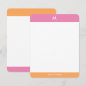 Preppy Monogram roze en Oranje meisje Notitiekaartje (Voorkant / Achterkant)