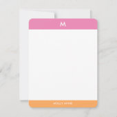 Preppy Monogram roze en Oranje meisje Notitiekaartje (Voorkant)