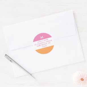 Preppy Monogram Roze en Oranje Meisjesachtig Ronde Sticker