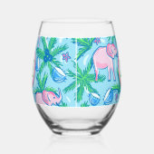 Preppy Monogram Roze Olifant Palmboom  Wijnglas Zonder Voet (Links)