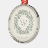 Preppy Monogram Sage Green Krans Metalen Ornament (Links)