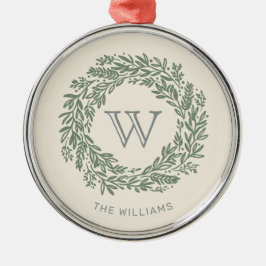 Preppy Monogram Sage Green Krans Metalen Ornament