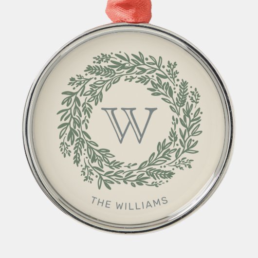 Preppy Monogram Sage Green Krans Metalen Ornament (Voorkant)