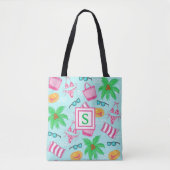 Preppy Monogram Strand Bikini Handdoek Palmboom Ha Tote Bag (Voorkant)