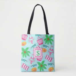 Preppy Monogram Strand Bikini Handdoek Palmboom Ha Tote Bag