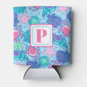 Preppy Monogram Strand Schelp Krab Kust Blikjeskoeler (Voorkant)