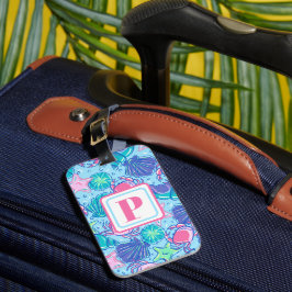 Preppy Monogram Strand Shell Krab Bagagelabel