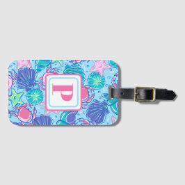 Preppy Monogram Strand Shell Krab Bagagelabel