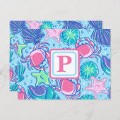 Preppy Monogram Strand Shell Krab Briefkaart (Voorkant / Achterkant)