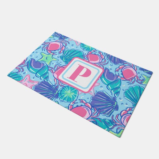 Preppy Monogram Strand Shell Krab Deurmat (Schuin)