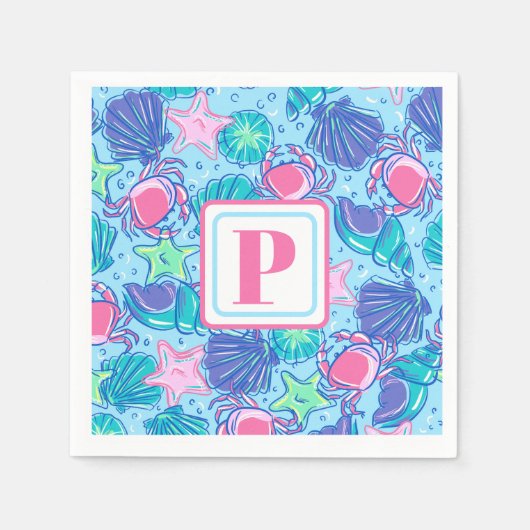 Preppy Monogram Strand Shell Krab Servet (Voorkant)