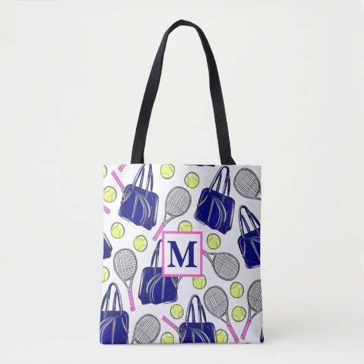 Preppy Monogram Tennis Marine Tote Bag (Voorkant)
