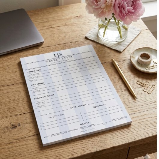 Preppy Monogram Wekelijkse Reset Notitieblok | Pla