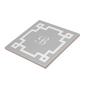 Preppy Monogram White Greek Key Border Grey Tegeltje (Zijkant)