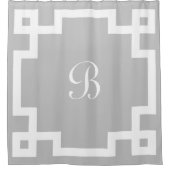 Preppy Monogram Wit Griekse Sleutelrand Grijs Douchegordijn (Voorkant)
