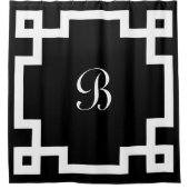 Preppy Monogram Witte Griekse Sleutelrand Zwart Douchegordijn (Voorkant)