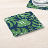 Preppy Monogrammed Monstera Palm Leaf Kartonnen Onderzetters (Gebogen)