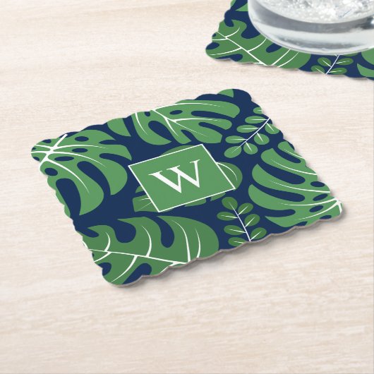 Preppy Monogrammed Monstera Palm Leaf Kartonnen Onderzetters (Gebogen)