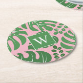 Preppy Monogrammed Monstera Palm Leaf Ronde Kartonnen Onderzetter (Gebogen)