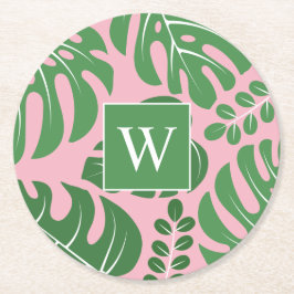 Preppy Monogrammed Monstera Palm Leaf Ronde Kartonnen Onderzetter