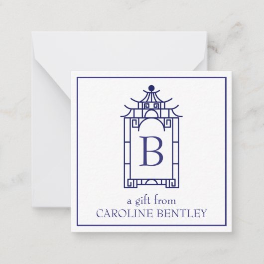 Preppy Monogrammed Pagoda Gift Enclosure Kaarten Notitiekaartje (Voorkant)