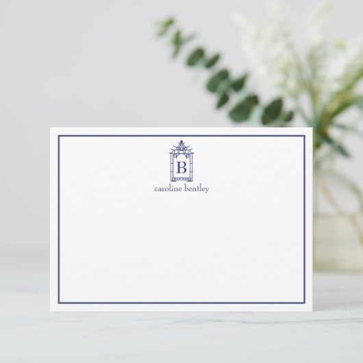 Preppy Monogrammed Pagoda Note Cards Bedankkaart (Staand voorkant)