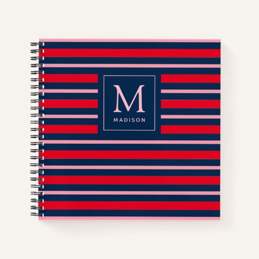 Preppy Monogrammed Striped Spiral Notitieboek (Voorkant)