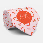 Preppy motief - roze & rode harten + initiaal stropdas (Opgerold)