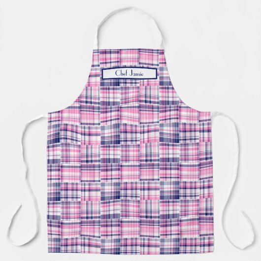 Preppy Multicolor Patchwork Madras Roze Navy Schort (Voorkant)