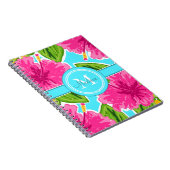 Preppy Naam/Initiaal Monogram Roze Hibiscus Notitieboek (Rechterzijde)