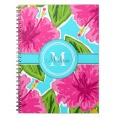 Preppy Naam/Initiaal Monogram Roze Hibiscus Notitieboek (Voorkant)