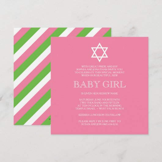 Preppy Naming Day Invitation - Modern Kaart (Voorkant / Achterkant)