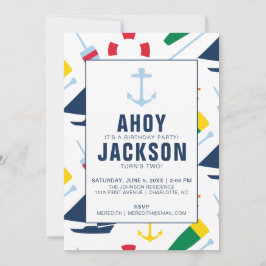 Preppy Nautical Children's Birthday Party Boy Kaart