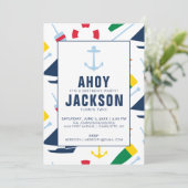 Preppy Nautical Children's Birthday Party Boy Kaart (Staand voorkant)