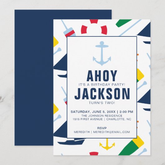 Preppy Nautical Children's Birthday Party Boy Kaart (Voorkant / Achterkant)