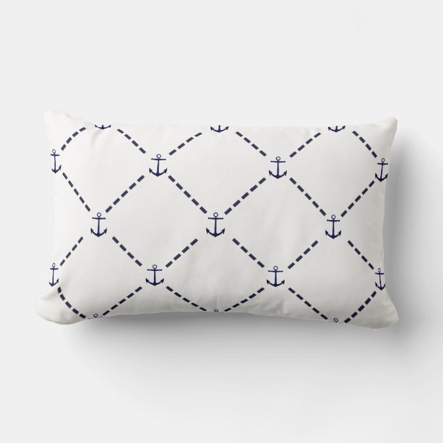 Preppy Nautical Navy Dashes & Anchors Kussen (Voorkant)