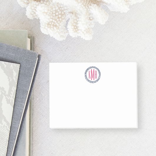Preppy Nautical Navy & Pink Rope Monogram Post-it® Notes