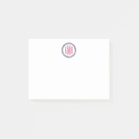 Preppy Nautical Navy & Pink Rope Monogram Post-it® Notes (Voorkant)