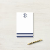 Preppy Nautical Navy Stripe & Monogram Post-it® Notes (Op bureau)
