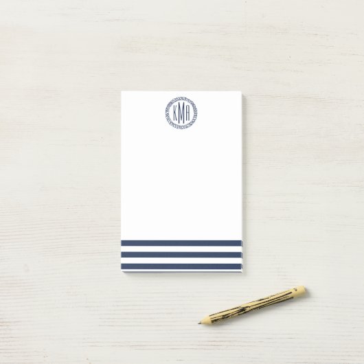 Preppy Nautical Navy Stripe & Monogram Post-it® Notes (Op bureau)