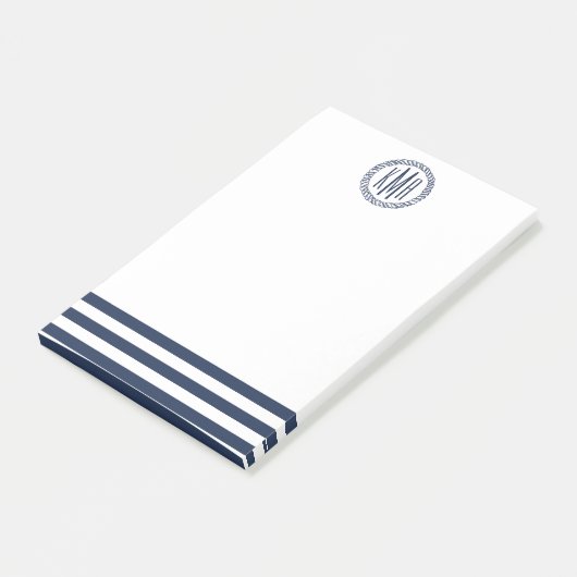 Preppy Nautical Navy Stripe & Monogram Post-it® Notes (Schuin)