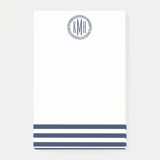 Preppy Nautical Navy Stripe & Monogram Post-it® Notes (Voorkant)