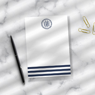Preppy Nautical Navy Stripe & Monogram Post-it® Notes