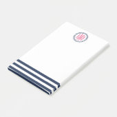 Preppy Nautical Navy Stripe & Roze Monogram Post-it® Notes (Schuin)